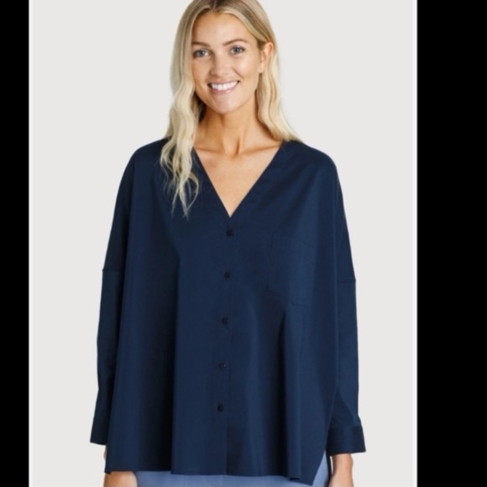Kit and Ace Stretch Shirting V-Neck Blouse
